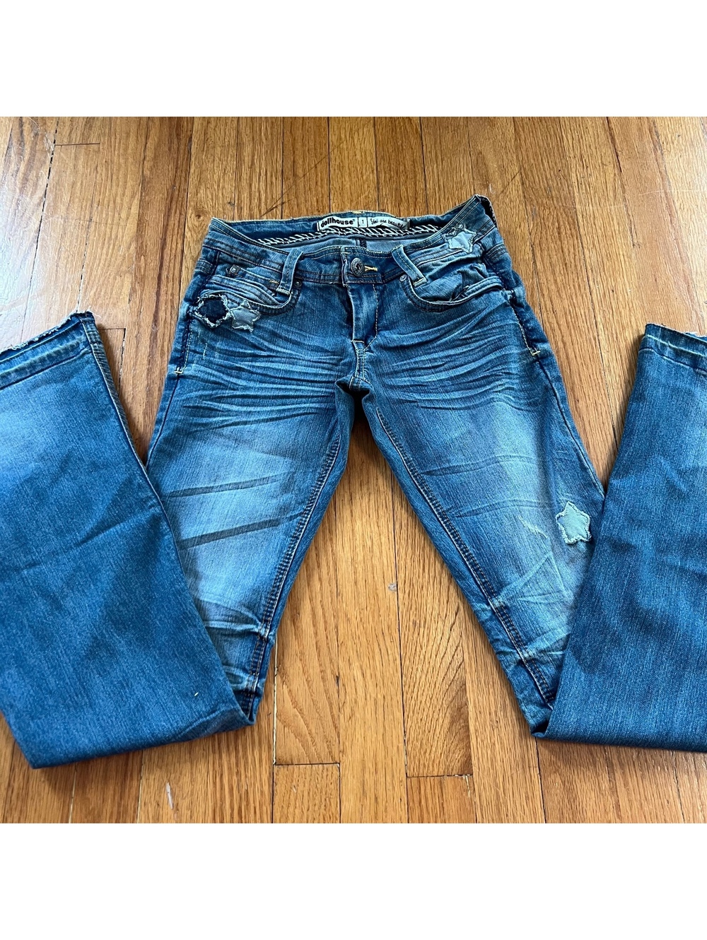 Vintage Y2K dollhouse Low Rise Flare Jeans with star patch details